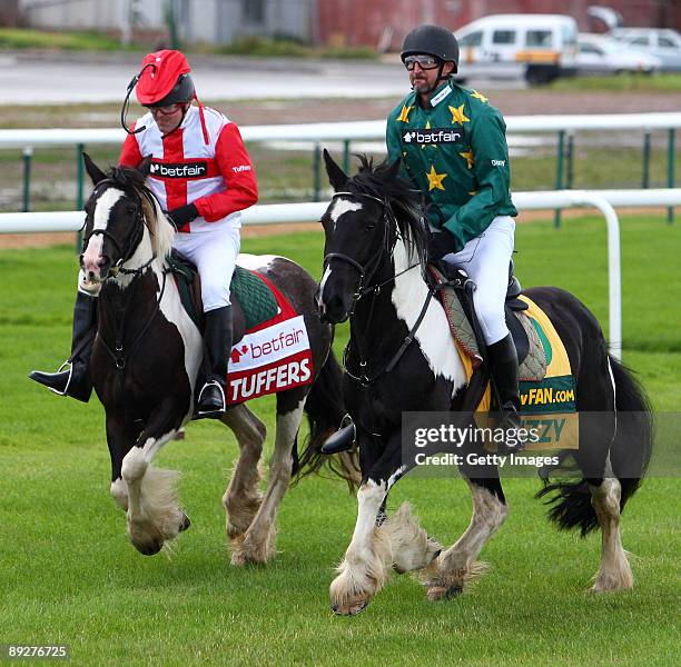 Phil Tufnell and Jason Gillespie took part in the Betfair Stakes horse race as part of the Betfair Challenges at Warwick Racecourse on July 27, 2009...