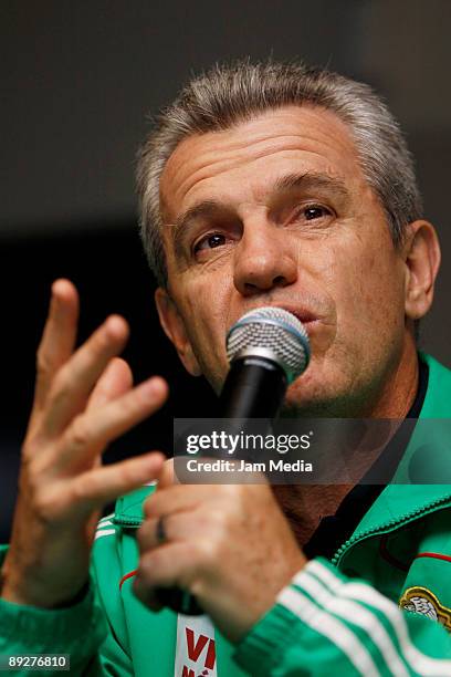 Mexican national soccer team head coach Javier Aguirre speaks during a press conference upon arrival at the International Airport Benito Juarez on...