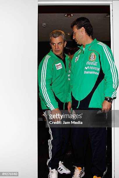 Mexican national soccer team head coach Javier Aguirre and team director Nestor de La Torre attend a press conference held upon arrival at the...