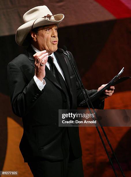 Music critic Molly Meldrum gives a speech during the 2009 Helpmann Awards at the Sydney Opera House on July 27, 2009 in Sydney, Australia.