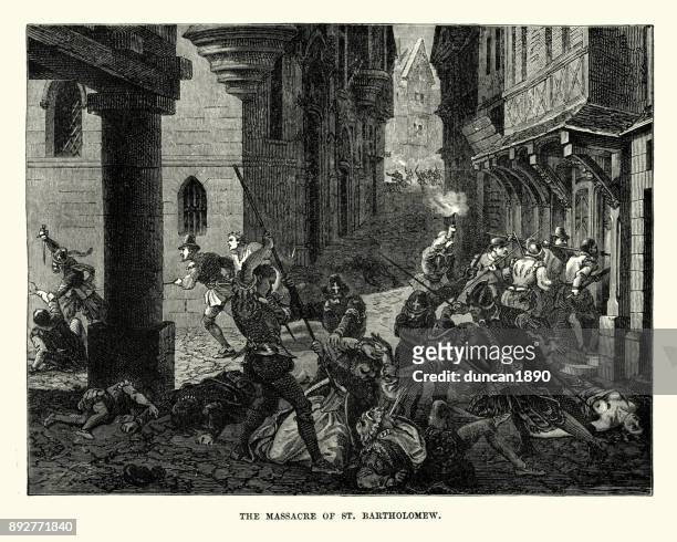 st. bartholomew's day massacre - genocide stock illustrations