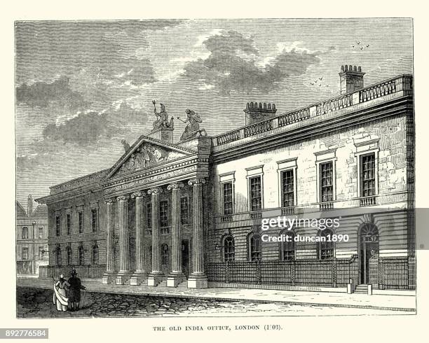 alten east india house office, london, 19. jahrhundert - the east film stock-grafiken, -clipart, -cartoons und -symbole