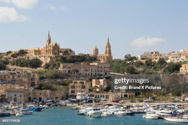 the harbor at mgarr in gozo - island of gozo mgarr stock pictures, royalty-free photos & images