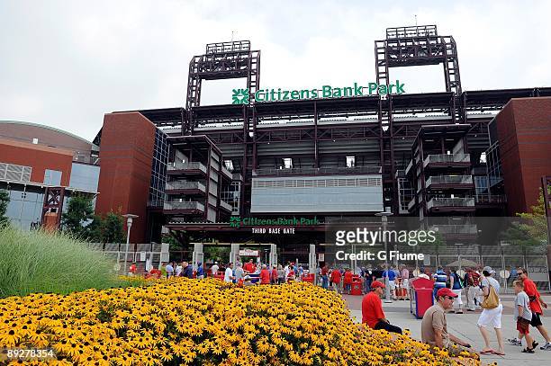 General view of the exterior as fans enter the stadium before the game between the Chicago Cubs and the Philadelphia Phillies at Citizens Bank Park...