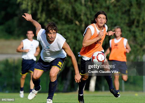 Massimo Paci and Daniele Paponi of Parma in action during the training on July 27, 2009 in Malles , Italy.