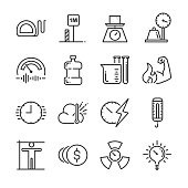 Unit of measurement icon set. Included the icons as miles, meter, tonne, kilogram, decibel, degrees Celsius and more.