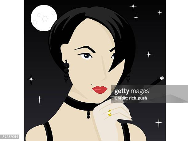 stockillustraties, clipart, cartoons en iconen met classy woman under the stars - party under the stars