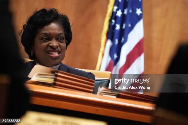 Federal Communications Commission Commissioner Mignon Clyburn speaks during a commission meeting December 14, 2017 in Washington, DC. FCC has voted...