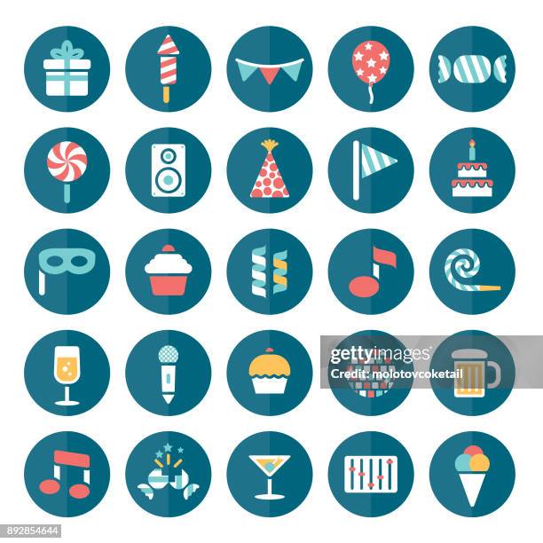 celebration & party icon set - party blower stock illustrations