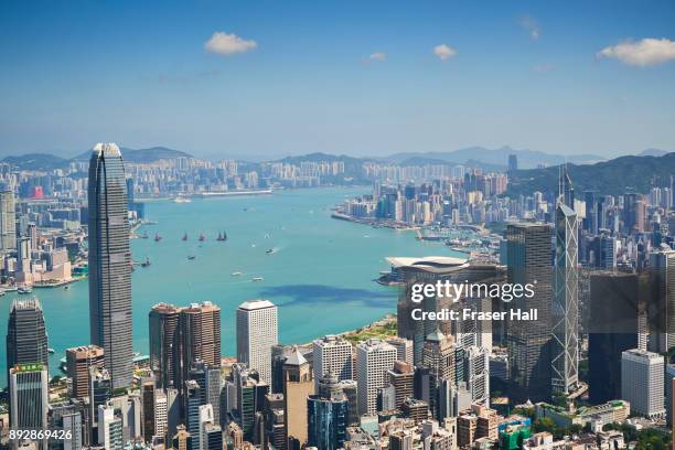 hong kong skyline viewed from victoria peak - hongkong - fotografias e filmes do acervo