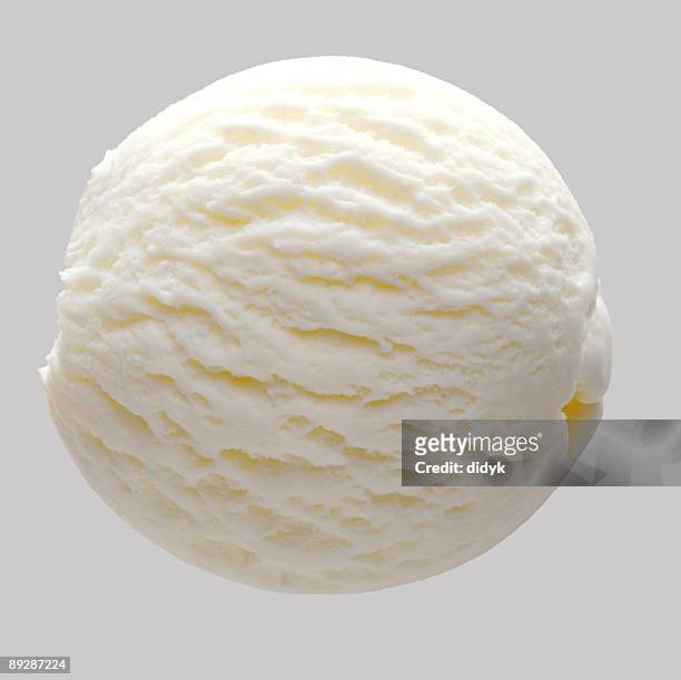 scoop of vanilla ice cream isolated on gray - ball stock pictures, royalty-free photos & images