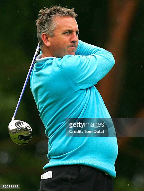 Paul Sherman of Ashford tees off from the 1st hole during the Virgin Atlantic PGA National Pro-Am Regional Qualifier at The Royal Ashdown Forest Golf...
