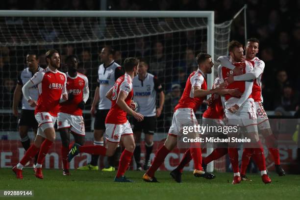 Cian Bulger of Fleetwood celebrates scoring the opening goal during the Emirates FA Cup second round replay match between Hereford FC and Fleetwood...