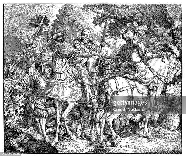 ilustraciones, imágenes clip art, dibujos animados e iconos de stock de john frederick i, elector de sajonia, capturado en la batalla de mühlberg, 24.4.1547, durante la guerra de esmalcalda - john frederick i