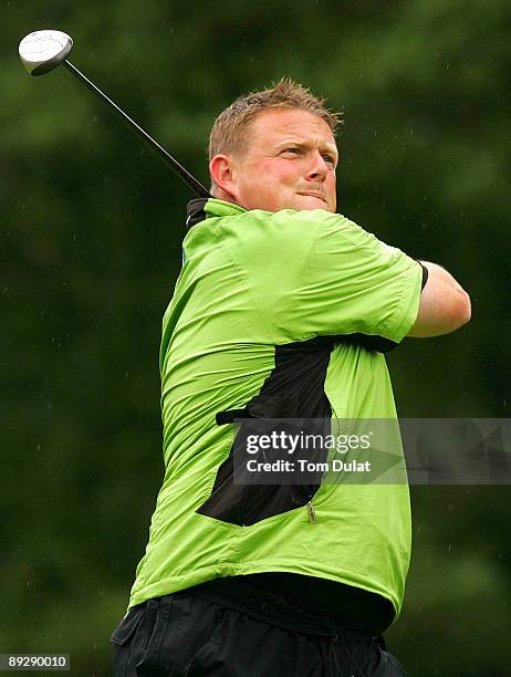 Peter Parks of Hever Castle tees off from the 1st hole during the Virgin Atlantic PGA National Pro-Am Regional Qualifier at The Royal Ashdown Forest...