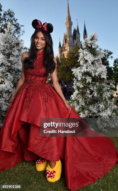 Grammy-Award winning artist Ciara poses after performing "Rockin' Around the Christmas Tree" at Magic Kingdom Park in Lake Buena Vista, Fla. November...