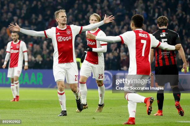 Siem de Jong of Ajax celebrates 1-0 during the Dutch Eredivisie match between Ajax v Excelsior at the Johan Cruijff Arena on December 14, 2017 in...