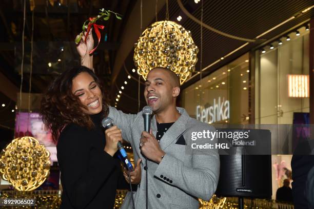 Rochelle Humes and Marvin Humes join Costa Coffee employees in an attempt to achieve the Guinness World Records titles for most couples kissing under...