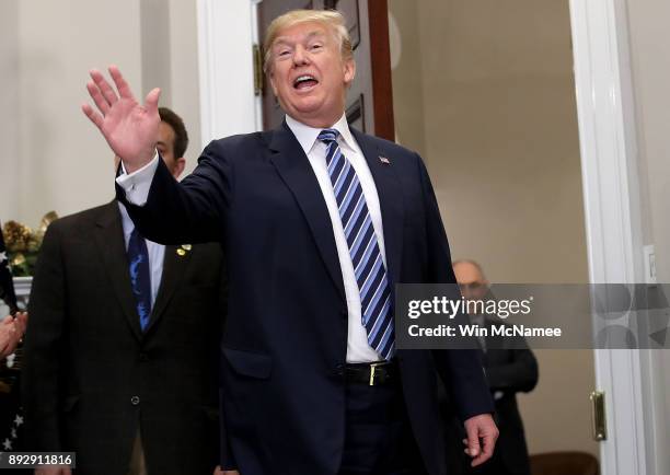 President Donald Trump speaks during an event at the White House promoting the administration's efforts to decrease federal regulations December 14,...