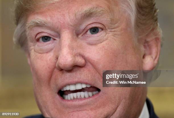 President Donald Trump speaks during an event at the White House promoting the administration's efforts to decrease federal regulations December 14,...