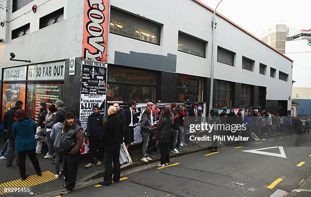 Fans wait in line outside Real Groovy Records to buy tickets for AC/DC's 2010 Auckland Concert on July 28, 2009 in Auckland, New Zealand.