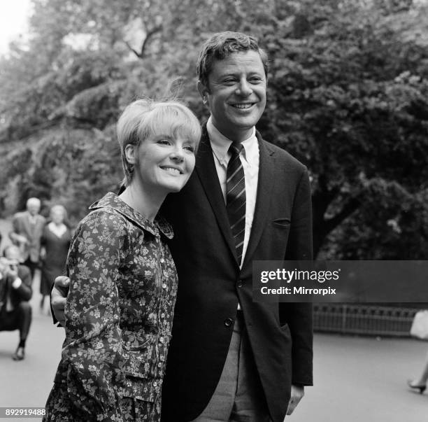 Petula Clark and husband Claude Wolff at Embankment Gardens, Victoria. She is in London to open in the Savoy Caberet Show, 6th June 1966.