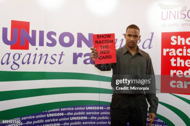 Shaka Hislop, 'Red card on Racism' at Gosforth High School, 6th February 1998.