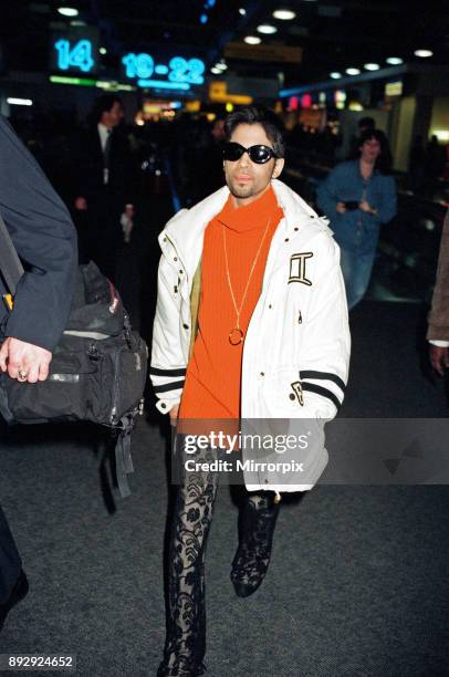 American pop star, the artist formerly known as Prince, leaving Heathrow Airport for New york on concorde, 19th June 1997.