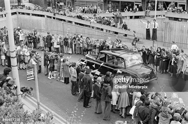 Spectators await Queen Elizabeth II in Eston during her Silver Jubilee tour, 14th July 1977.