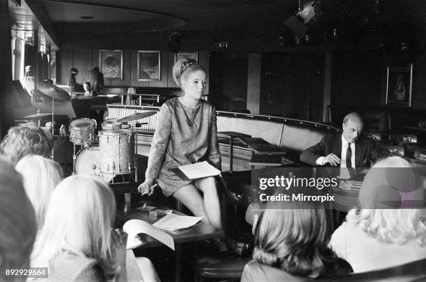 Bunnies School at the Playboy Club, Park Lane, London, 26th April 1968. Young ladies learn what it takes to be a successful Bunny Girl. The class is...