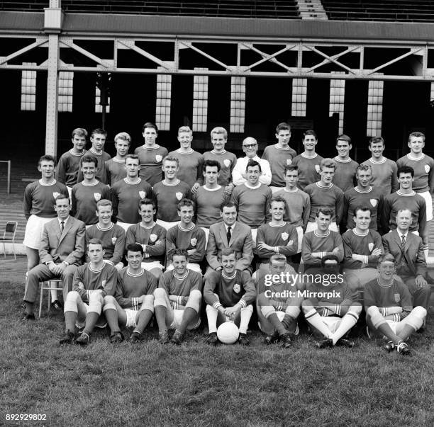 Leicester FC team. Back row L-R Mitchelson, Nicholls, Tuckwell, Newton, McCaffrey, Balmer, A.Chandler, Muggleton, McLintock, McDerment, Gamble,...