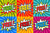 Free - Comic book style stickers. Free banners in pop art comic style. Color summer banners in pop art style Ideal for web. Decorative backgrounds with bomb explosive