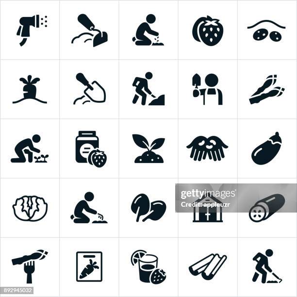 vegetable gardening icons - till icon stock illustrations