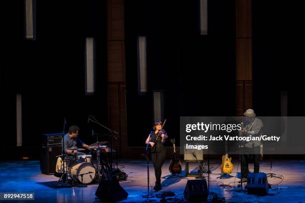 American Bluegrass, Country and Folk musician Sara Watkins plays violin as she leads her band during a performance in the American Byways series at...