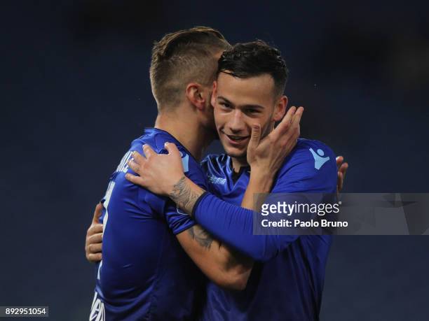 Ciro Immobile with his teammate Alessandro Murgia of SS Lazio celebrates after scoring the opening goal during the TIM Cup match between SS Lazio and...