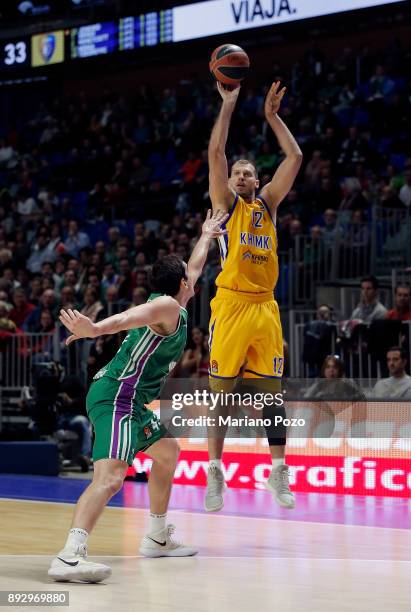 Sergey Monia, #12 of Khimki Moscow Region in action during the 2017/2018 Turkish Airlines EuroLeague Regular Season game between Unicaja Malaga and...