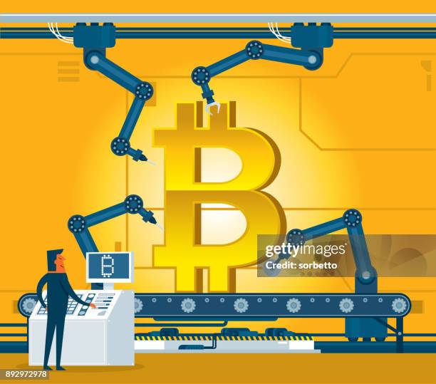 making bitcoin - mining engineer stock illustrations