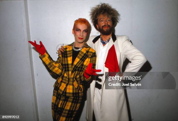 August 21: Backstage portrait of the Eurythmics at the Kabuki Theater on the band's first US tour on August 21, 1983 in San Francisco, California.