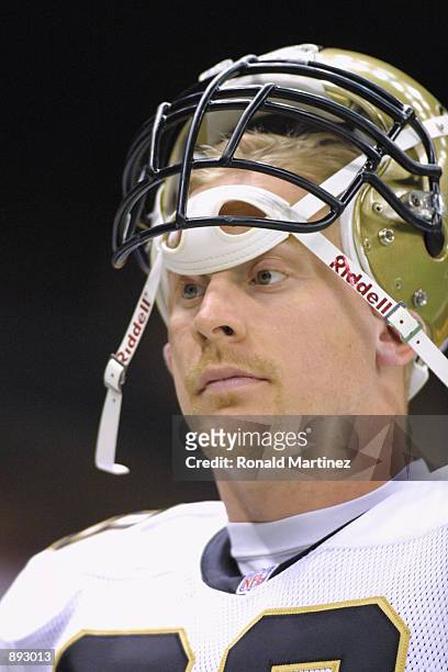 Tom Ackerman of the New Orleans Saints looks on against the New York Jets during the game on November 4, 2001 at the Superdome in New Orleans,...