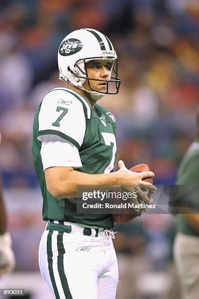 Tom Tupa of the New York Jets looks on against the New Orleans Saints during the game on November 4, 2001 at the Superdome in New Orleans, Louisiana....