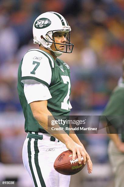 Tom Tupa of the New York Jets looks on against the New Orleans Saints during the game on November 4, 2001 at the Superdome in New Orleans, Louisiana....