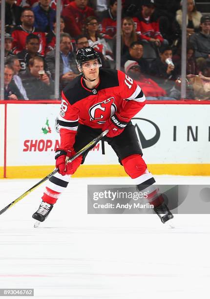 Steven Santini of the New Jersey Devils skates against the Los Angeles Kings during the game at Prudential Center on December 12, 2017 in Newark, New...