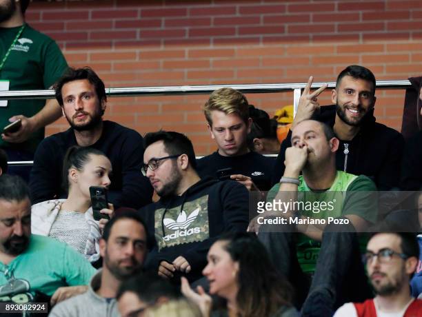 From left to right, Paul Adrien Baysse, Esteban Leonardo Roln and Borja Gonzlez Toms, professionals football players from Malaga CF team from the...