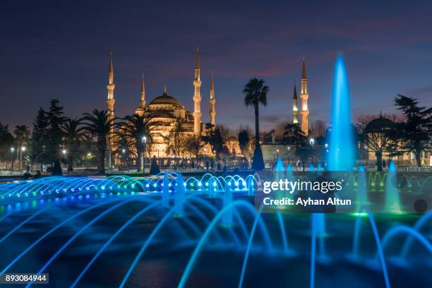 the blue mosque at night,istanbul,turkey - blue mosque stock pictures, royalty-free photos & images