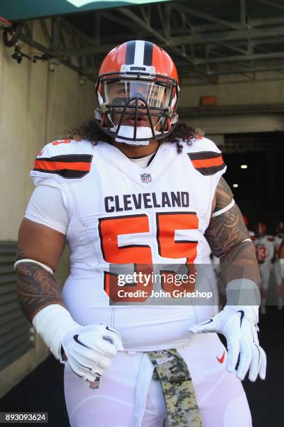 Danny Shelton of the Cleveland Browns waits to take the field for the game against the Cincinnati Bengals at Paul Brown Stadium on November 26, 2017...