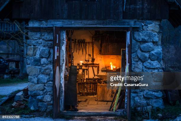blacksmith workshop from outside - forge stock pictures, royalty-free photos & images