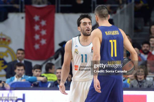 Facundo Campazzo, #11 center of Real Madrid and Juan Carlos Navarro, #11 guard of FC Barcelona Lassa during the 2017/2018 Turkish Airlines Euroleague...