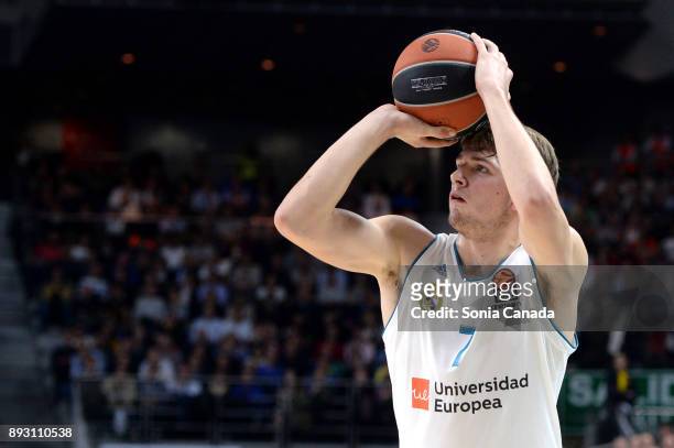 Luka Doncic, #7 guard of Real Madrid during the 2017/2018 Turkish Airlines Euroleague Regular Season Round 12 game between Real Madrid v FC Barcelona...