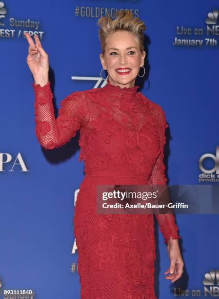 Actress Sharon Stone attends the 75th Annual Golden Globe Nominations Announcement at The Beverly Hilton on December 11, 2017 in Los Angeles,...