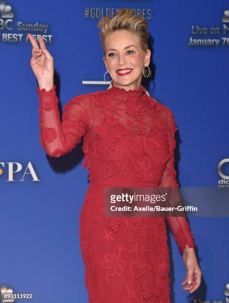 Actress Sharon Stone attends the 75th Annual Golden Globe Nominations Announcement at The Beverly Hilton on December 11, 2017 in Los Angeles,...